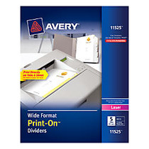 Avery; Print-On&trade; Dividers, 8 1/2 inch; x 11 inch;, Wide Format Printer, 3-Hole Punched, 5-Tab, White Dividers/White Tabs, Pack Of 25 Sets