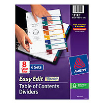 Avery; Ready Index; 30% Recycled Easy-Edit Table Of Contents Dividers, 8 Tabs Per Pack, Multicolor, 6 Packs