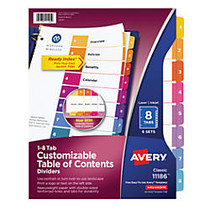 Avery; Ready Index; 30% Recycled Table Of Contents Dividers, 1-8 Tab, Multicolor, Pack Of 6 Sets