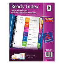 Avery; Ready Index; Days Of The Week Preprinted Tab Dividers, 8 1/2 inch; x 11 inch;, White, 6 Tabs