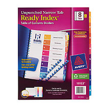 Avery; Ready Index; Narrow 8-Tab Table Of Contents Dividers, 8 1/2 inch; x 11 inch;, 30% Recycled, White/Multicolor, Pack Of 5