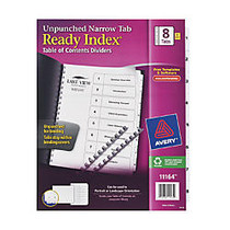 Avery; Ready Index; Table Of Contents Narrow 8-Tab Dividers, 8 1/2 inch; x 11 inch;, 30% Recycled, White, Pack Of 5