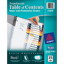 Avery; Ready Index; Translucent Table Of Contents Presentation Dividers, 15-Tab, Multicolor