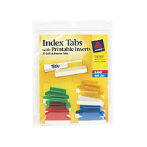 Avery; Self-Adhesive Index Tabs With Printable Inserts, 1 inch;, Assorted, Pack Of 25