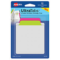 Avery; Ultra Tabs&trade; Repositionable Tabs & Notes, 3 inch; x 3 1/2 inch;, Assorted Neon, Set of 12