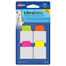 Avery; Ultra Tabs&trade; Repositionable Tabs, Mini, 1.5 inch; x 1 inch;, Assorted Neon, Set Of 40 Tabs