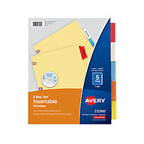 Avery; Worksaver; 30% Recycled Big Tab Insertable Dividers, 5-Tab, Buff Paper, Copper Reinforced Holes, Multicolor Tabs, 11 inch; x 8 1/2