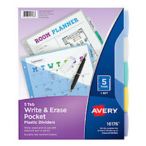Avery; Write-On Dividers With Pocket, 8 1/2 inch; x 11 inch;, Translucent, 5-Tab Set