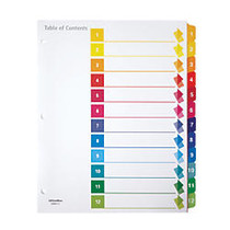Office Wagon; Brand Preprinted Index Dividers, Numbers 1-12, 8 1/2 inch; x 11 inch;, 30% Recycled, Assorted Colors, Set Of 12