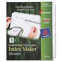 SKILCRAFT; Index Maker 100% Recycled Clear Label Dividers With White Tabs, 5-Tab (AbilityOne 7530-01-600-6977)