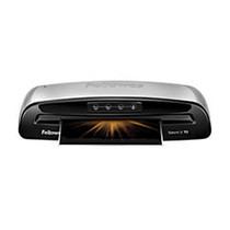 Fellowes; Saturn&trade; 3i Laminator With Pouch Starter Kit, 95, 9 1/2 inch; Entry Width, 4 1/8 inch;H x 17 2/5 inch;W x 5 1/2 inch;D, Silver/Black