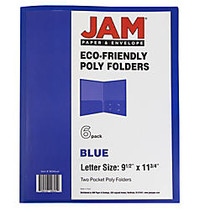 JAM Paper; 2-Pocket Biodegradable School Folders, 9 1/2 inch; x 11 1/2 inch;, 1 inch; Capacity, Deep Blue, Pack Of 6