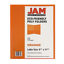 JAM Paper; 2-Pocket Biodegradable School Folders, 9 1/2 inch; x 11 1/2 inch;, 1 inch; Capacity, Orange, Pack Of 6