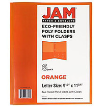 JAM Paper; 2-Pocket School Folders With Clasps, 9 1/2 inch; x 11 1/2 inch;, 1 inch; Capacity, Orange, Pack Of 6