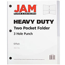 JAM Paper; 3-Hole-Punched 2-Pocket Presentation Folders, 9 inch; x 12 inch;, 1 inch; Capacity, Clear, Pack Of 6