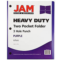 JAM Paper; 3-Hole-Punched 2-Pocket Presentation Folders, 9 inch; x 12 inch;, 1 inch; Capacity, Purple, Pack Of 6