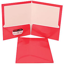 JAM Paper; Glossy 2-Pocket Presentation Folders, 9 1/2 inch; x 11 1/2 inch;, 1 inch; Capacity, Fuchsia Pink, Pack Of 6