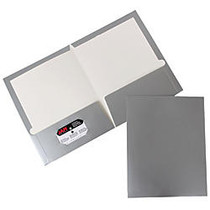 JAM Paper; Glossy 2-Pocket Presentation Folders, 9 1/2 inch; x 11 1/2 inch;, 1 inch; Capacity, Silver, Pack Of 6