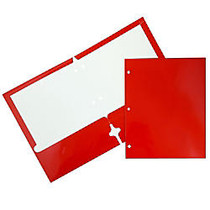 JAM Paper; Glossy 3-Hole-Punched 2-Pocket Presentation Folders, 9 1/2 inch; x 11 1/2 inch;, 1 inch; Capacity, Red, Pack Of 6