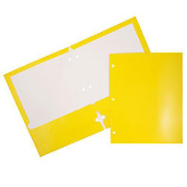 JAM Paper; Glossy 3-Hole-Punched 2-Pocket Presentation Folders, 9 1/2 inch; x 11 1/2 inch;, 1 inch; Capacity, Yellow, Pack Of 6