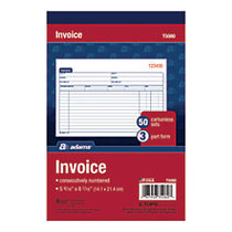 Adams; Carbonless Invoice Book, 3-Part, 5 9/16 inch; x 8 1/2 inch;, Multicolor, 50 Sets Per Book, 10 Books Per Carton