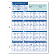 ComplyRight Attendance Calendar Cards, 8 1/2 inch; x 11 inch;, White, Pack Of 25