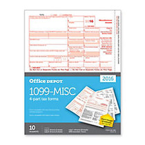 Office Wagon; Brand 1099-MISC Inkjet/Laser Tax Forms, 2-Up, 4-Part, 8 1/2 inch; x 11 inch;, Pack Of 10 Forms