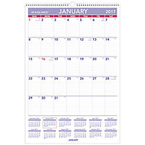 AT-A-GLANCE; Monthly Wall Calendar, 15 1/2 inch; x 22 3/4 inch;, 30% Recycled, Blue/Red, January to December 2017