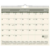 AT-A-GLANCE; Monthly Wall Calendar, 15 inch; x 12 inch;, 100% Recycled, Green/Cream, January to December 2017