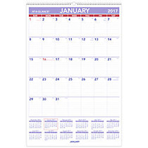AT-A-GLANCE; Monthly Wall Calendar, 20 inch; x 30 inch;, 30% Recycled, Blue/Red, January to December 2017