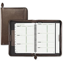 Day-Timer Small BN Leather Organizer Starter Set - Weekly, Monthly - 1 Year - 1 Week Double Page Layout - 5.50 inch; x 8.50 inch; - Wire Bound - Zipper - Dark Brown - Bonded Leather - Built-in Planner, Tabbed, Divider, Address & Phone Page, Notepad,