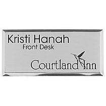 Engraved Metal Name Badge, 1 1/4 inch; x 2 3/4 inch;, Silver