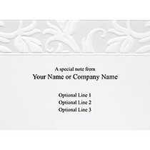 Custom Printed Stationery Note Cards, 4 7/8 inch; x 3 3/8 inch;, Embossed Damask, Folded, White Matte, Box Of 25
