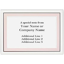 Custom Printed Stationery Note Cards, 4 7/8 inch; x 3 3/8 inch;, Pink & Mocha Border, Folded, White Matte, Box Of 25