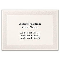 Custom Printed Stationery Note Cards, Pearl Flourish Frame, Folded, 4 7/8 inch; x 3 1/2 inch;, Ecru Matte, Box Of 25