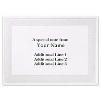 Custom Printed Stationery Note Cards, Pearl Flourish Frame, Folded, 4 7/8 inch; x 3 1/2 inch;, White Matte, Box Of 25