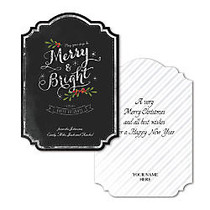 Personalized Designer Greeting Cards With Envelopes, Two-Sided, Die-Cut, 5 1/8 inch; x 7 1/4 inch;, Merry & Bright, Box Of 25