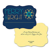 Personalized Designer Greeting Cards With Envelopes, Two-Sided, Die-Cut, 7 1/4 inch; x 5 1/8 inch;, Merry & Bright, Box Of 25