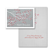 Personalized Designer Greeting Cards With Envelopes, Two-Sided, Folded, 7 1/4 inch; x 5 1/8 inch;, Berry Branch, Box Of 25