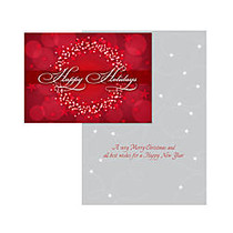 Personalized Designer Greeting Cards With Envelopes, Two-Sided, Folded, 7 1/4 inch; x 5 1/8 inch;, Red Starry Wreath, Box Of 25