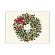 Personalized Holiday Card With Envelope, Sample, 7 7/8 inch; x 5 5/8 inch;, 30% Recycled, Red Ribbon Wreath