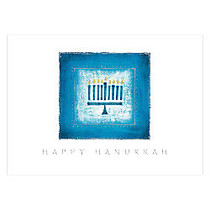 Personalized Holiday Cards, Menorah In Blue, 7 7/8 inch; x 5 5/8 inch;, Box Of 25