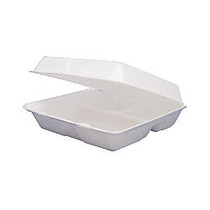 Dart Carryout Food Containers, 3 Compartments, 8 1/2 inch; x 8 inch; x 3 3/8 inch;, White, Pack Of 200