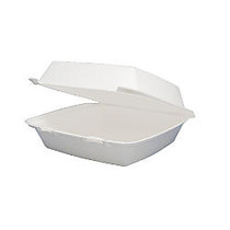 Dart Carryout Food Containers, Foam-Hinged, 1 Compartment, 9 1/2 inch; x 9 1/4 inch; x 3 inch;, White, Pack Of 200