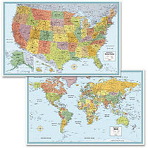 Advantus Deluxe USA / World Wall Map - World, United States - 50 inch; Width x 32 inch; Height