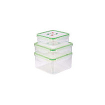 Kinetic Fresh Food Storage Container Set, 6 Piece Set, 16 Oz./20 Oz./43 Oz., Clear/Green