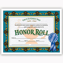 Hayes Publishing Certificates, Honor Roll, 8 1/2 inch; x 11 inch;, Multicolor, Pre-K To Grade 12, Pack Of 30