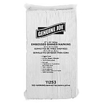 Genuine Joe Embossed 2-Ply Dinner Napkins, 17 inch; x 15 inch;, 100% Recycled, White, 100 Napkins Per Sleeve, Carton Of 30 Sleeves