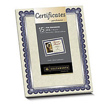 Southworth; Foil Enhanced Preprinted Certificate Refills, 8 1/2 inch; x 11 inch;, Ivory/Silver/Blue, Pack Of 15