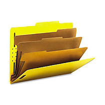 Smead; 3-Divider Top-Tab Classification Folders With SafeSHIELD; Coated Fasteners, Letter Size, 3 inch; Expansion, 50% Recycled, Yellow, Box Of 10